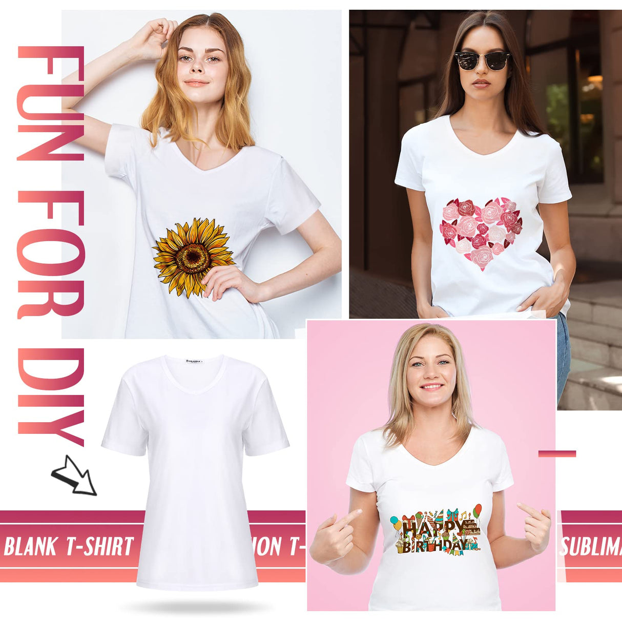 Women's V-Neck Sublimation T-Shirt 4-Pack - Blank White Short Sleeve Shirts (Small) Tarpop