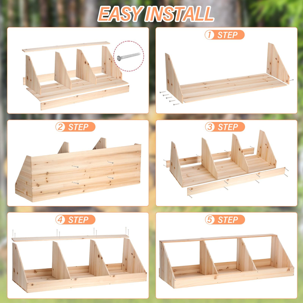 Nosiny Triple Nesting Boxes Wood Chicken Nesting Box 3 Compartment Room Hen Chicken Laying Boxes Versatile Use Easy Assemble for Duck Poultry, 37.4 x Nosiny