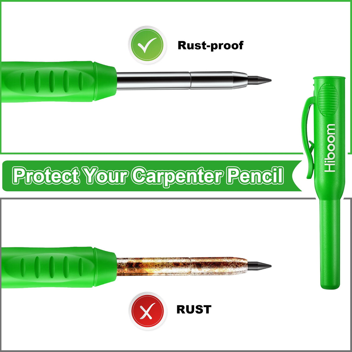 Hiboom 3 Pack Carpenter Pencils Set with 24 Refills, 2.8 mm Mechanical Carpenter Pencil Built in Sharpener Woodworking Marking Tool Solid Long Nosed Hiboom