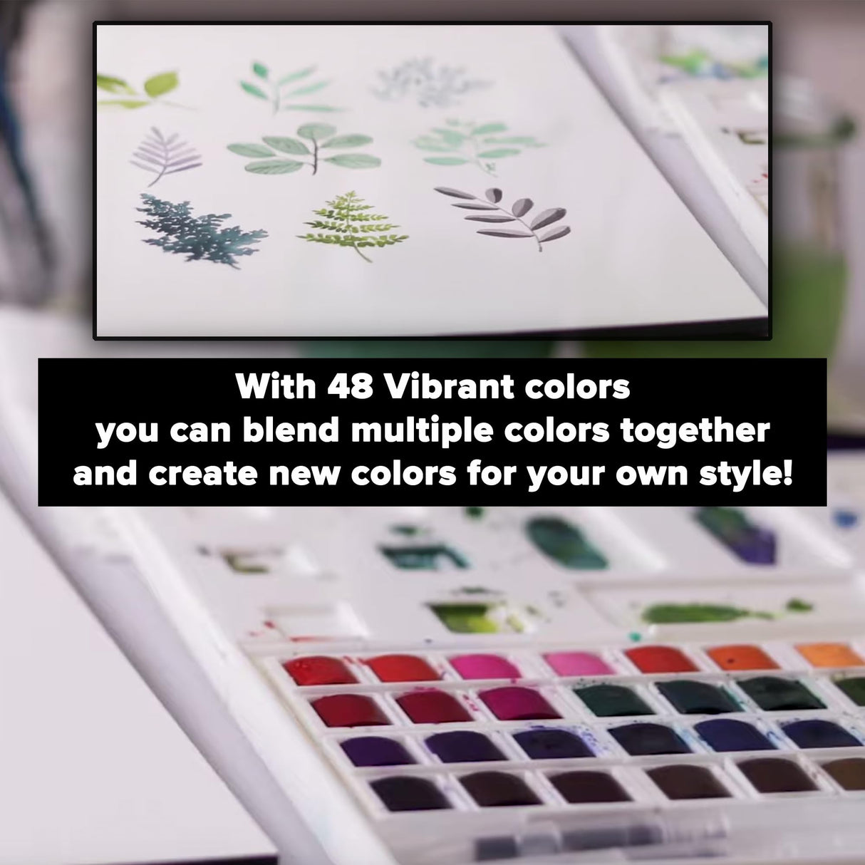 GenCrafts Watercolor Paint Palette with Bonus Paper Pad Includes 48 Premium Colors - 2 Refillable Water Blending Brush Pens - 15 Sheets of Water GenCrafts