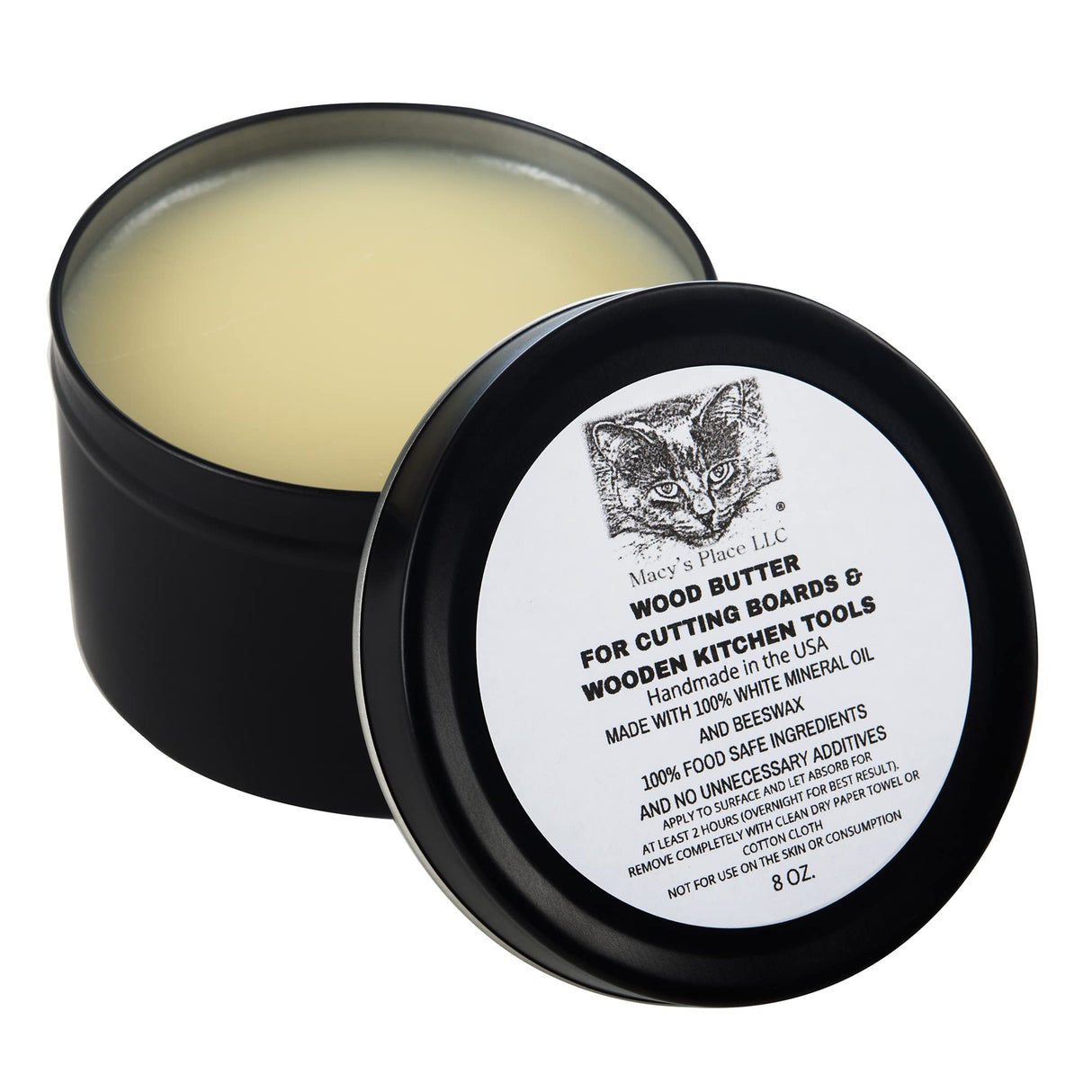 Wood Butter Cutting Board Wax - 8 oz - Conditioner for Butcher Block and Wooden Kitchen Tools. Macy;s Place Food Grade Mineral Oil and Beeswax for Macy's Place