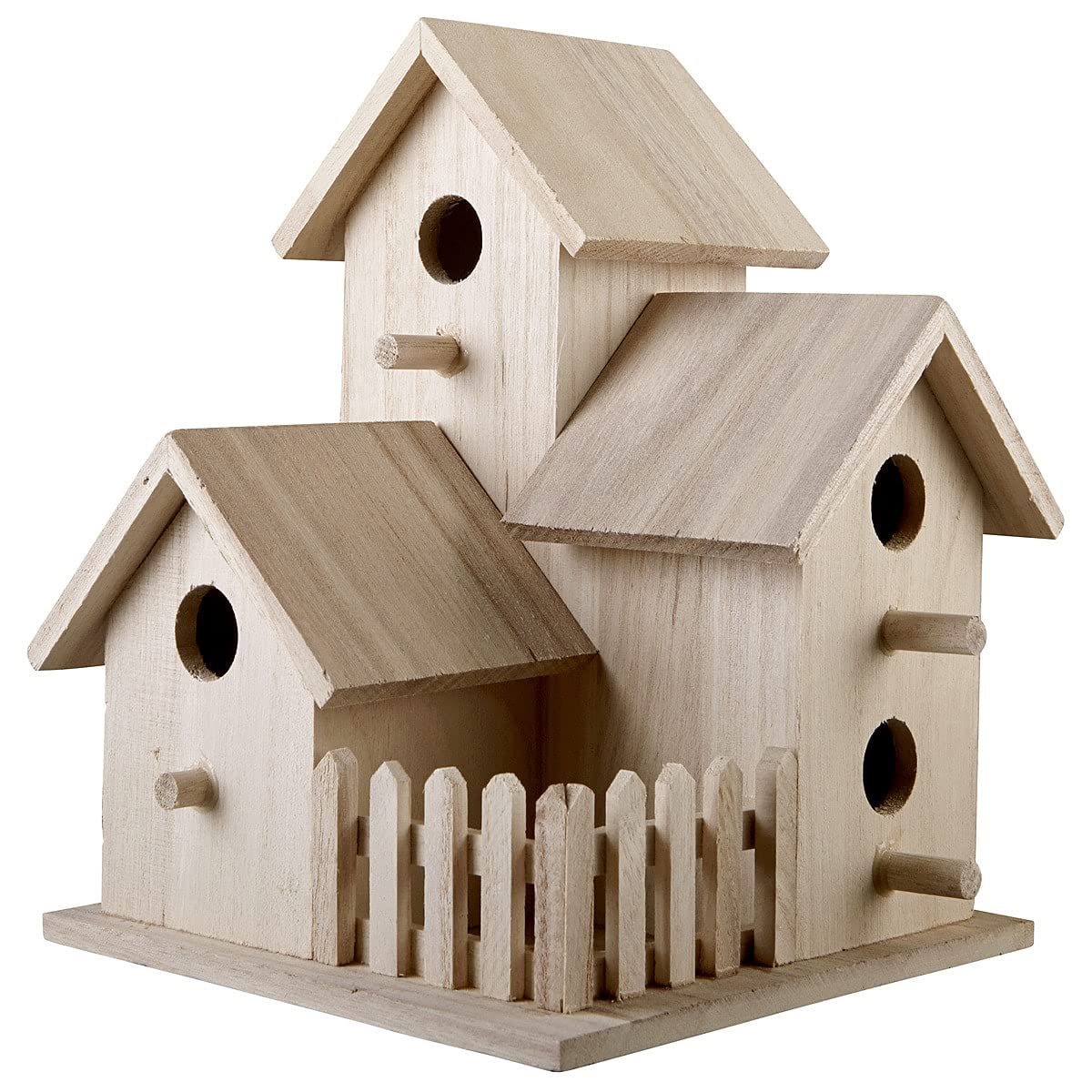 8" Triple Wooden Birdhouse by Make Market - Unfinished Birdhouse Made of 100% Wood, Outdoor Nesting Boxes - Bulk 8 Pack Make Market