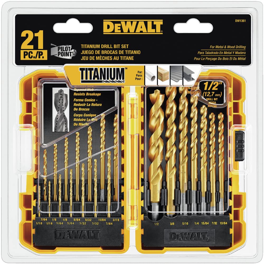 DEWALT Titanium Nitride Coated Drill Bit Set, Pilot Point, 21-Piece (DW1361) DEWALT
