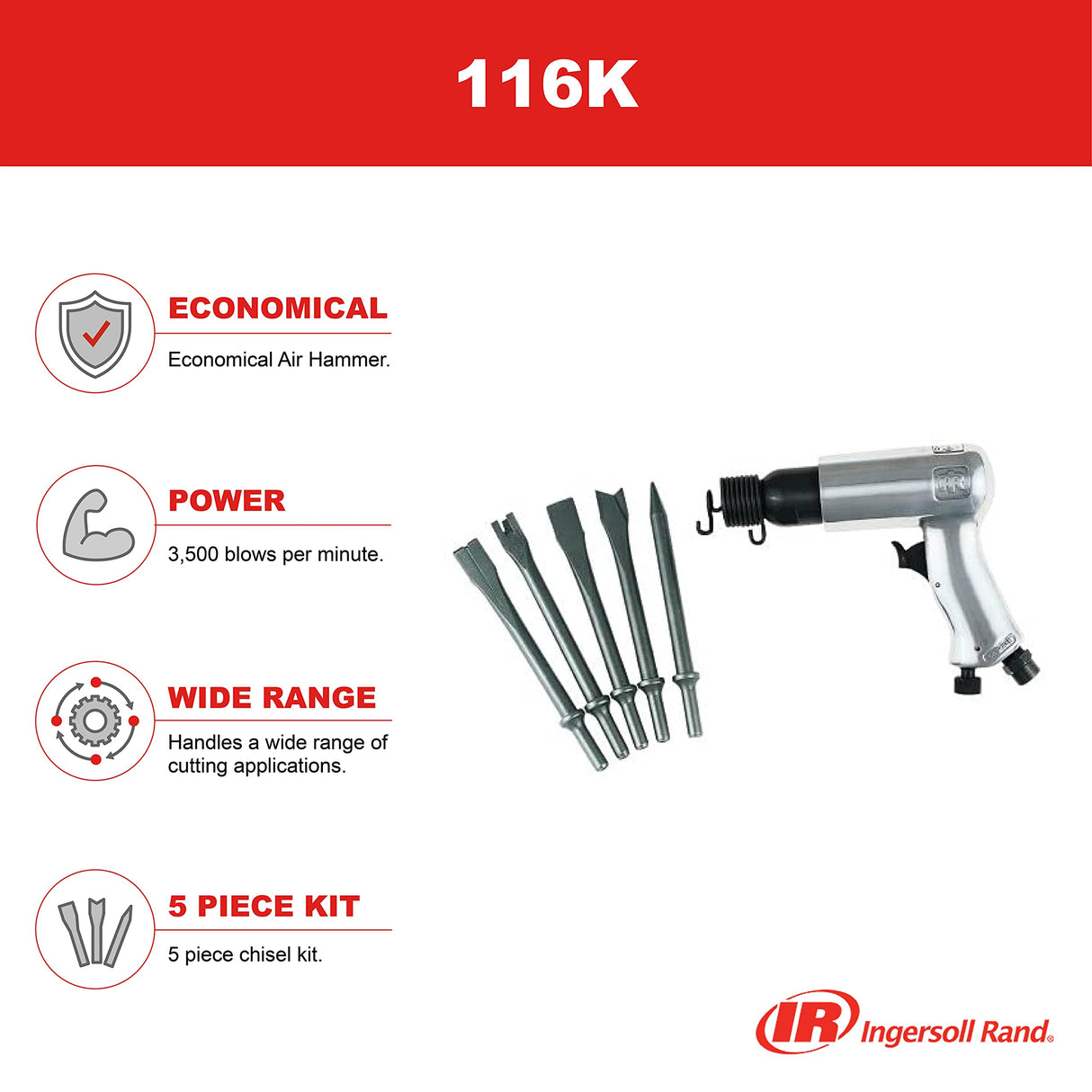 Ingersoll Rand 116 Standard Duty Air Hammer, 116K - Tool plus 5 Piece Chisel Set Ingersoll Rand