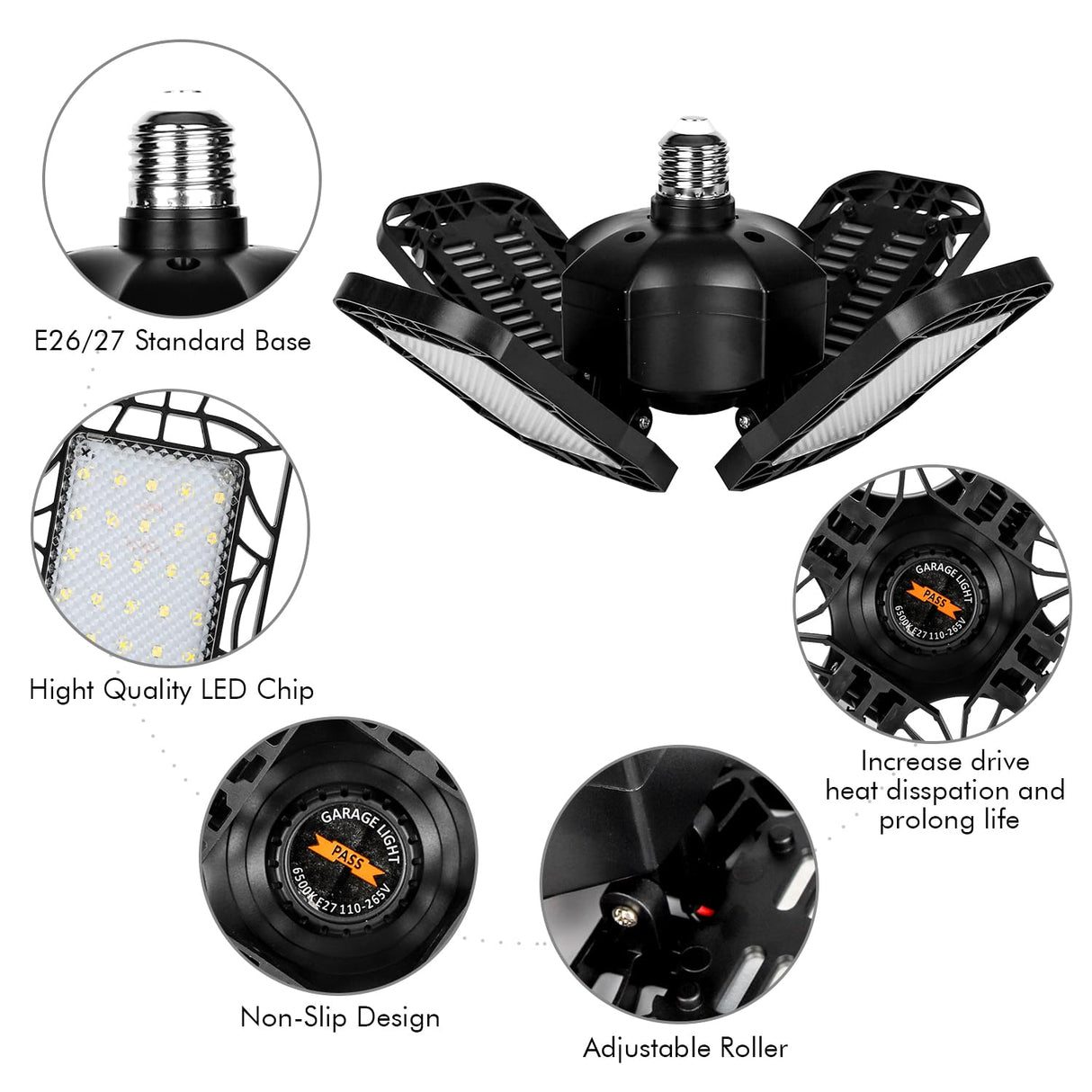 LED Garage Light 4 Pack, 120W Ultra Bright LED Shop Light with 4 Adjustable Panels, 12000LM E26/E27 Base Deformable Ceiling Light Fixtures for Tudoccy