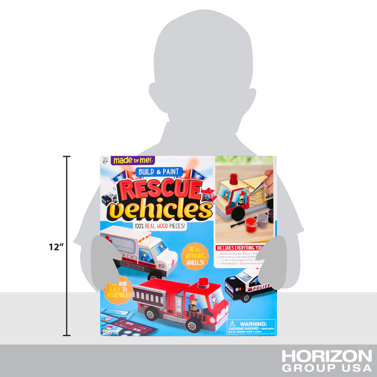 Made By Me Build & Paint Rescue Vehicles, Paint Your Own Firetruck, Police Car & Ambulance, DIY Wooden Vehicles, Great Weekend Activity, Car Birthday Made By Me