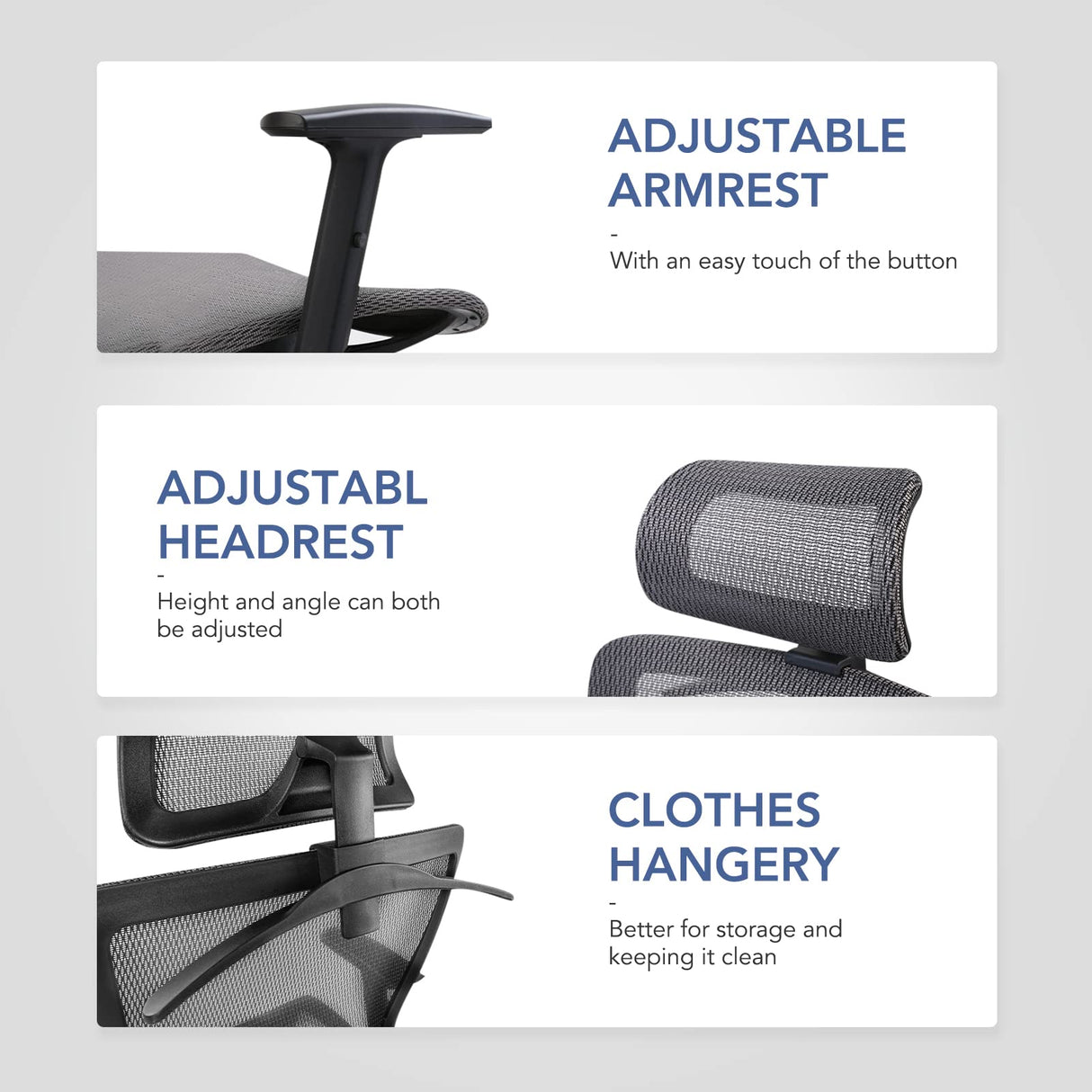 FLEXISPOT OC3B Ergonomic Executive Mesh Office Task Chair Swivel Height Adjustable Seat Headrest Armrest Lumbar Support Caster Wheels For Computer FLEXISPOT