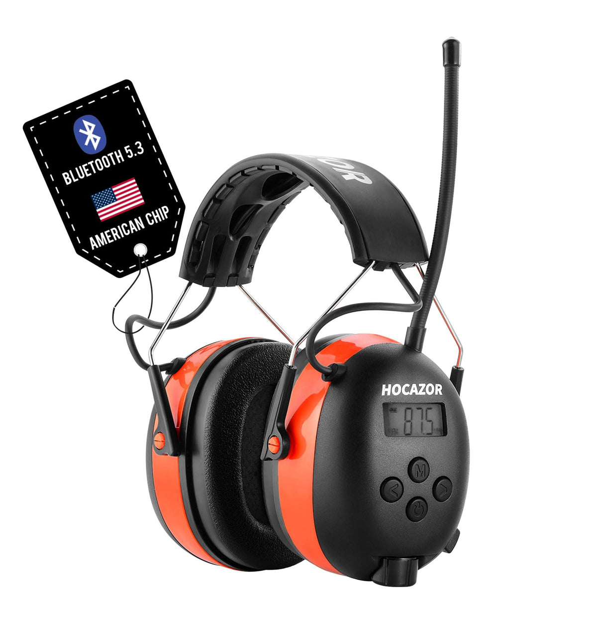 Hocazor HP033 Bluetooth 5.3 Hearing Protection AM FM Radio Headphones, 25dB NRR Noise Reduction Safety Earmuffs with 2000mAh Rechargeable Battery for Hocazor