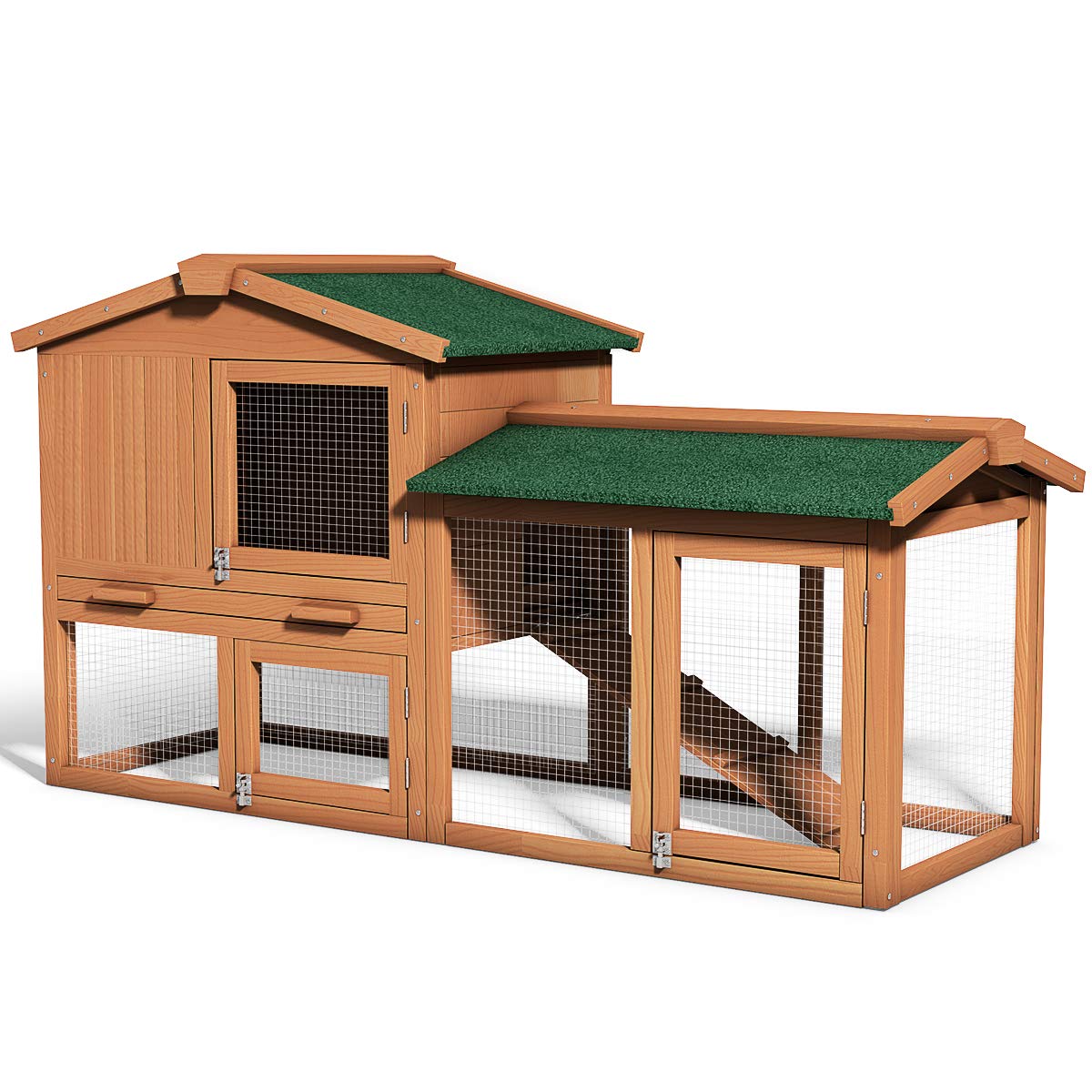Tangkula Large Chicken Coop, 58‘’ Wooden Hen House Outdoor Backyard Garden Bunny Rabbit Hutch with Ventilation Door, Removable Tray & Ramp Chicken Tangkula