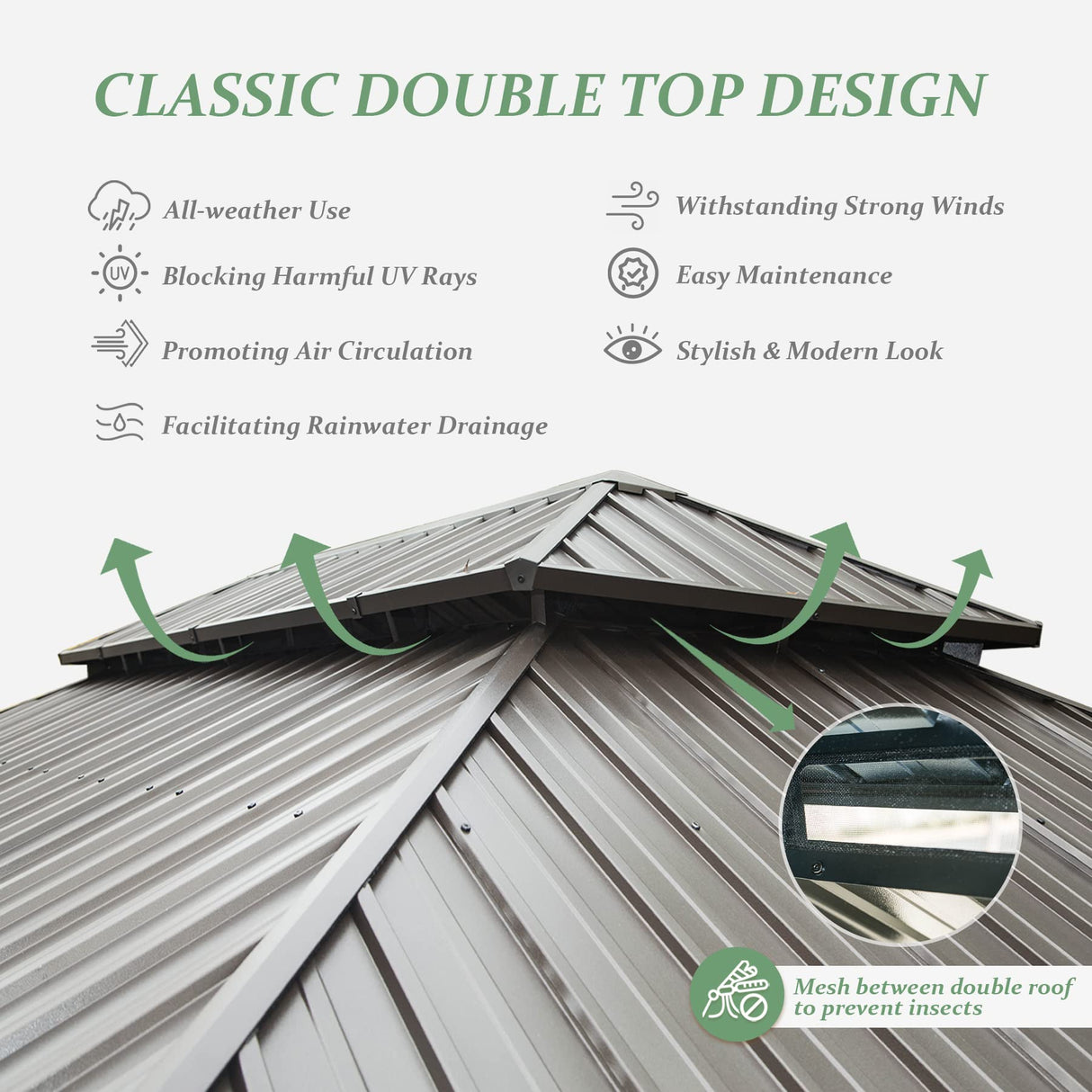 Domi 12x20 ft Wood Gazebo, Cedar Wood Frame Hardtop Gazebo with Galvanized Steel Double Roof, Outdoor Gazebo with Netting and Curtains, Patio Gazebo domi outdoor living