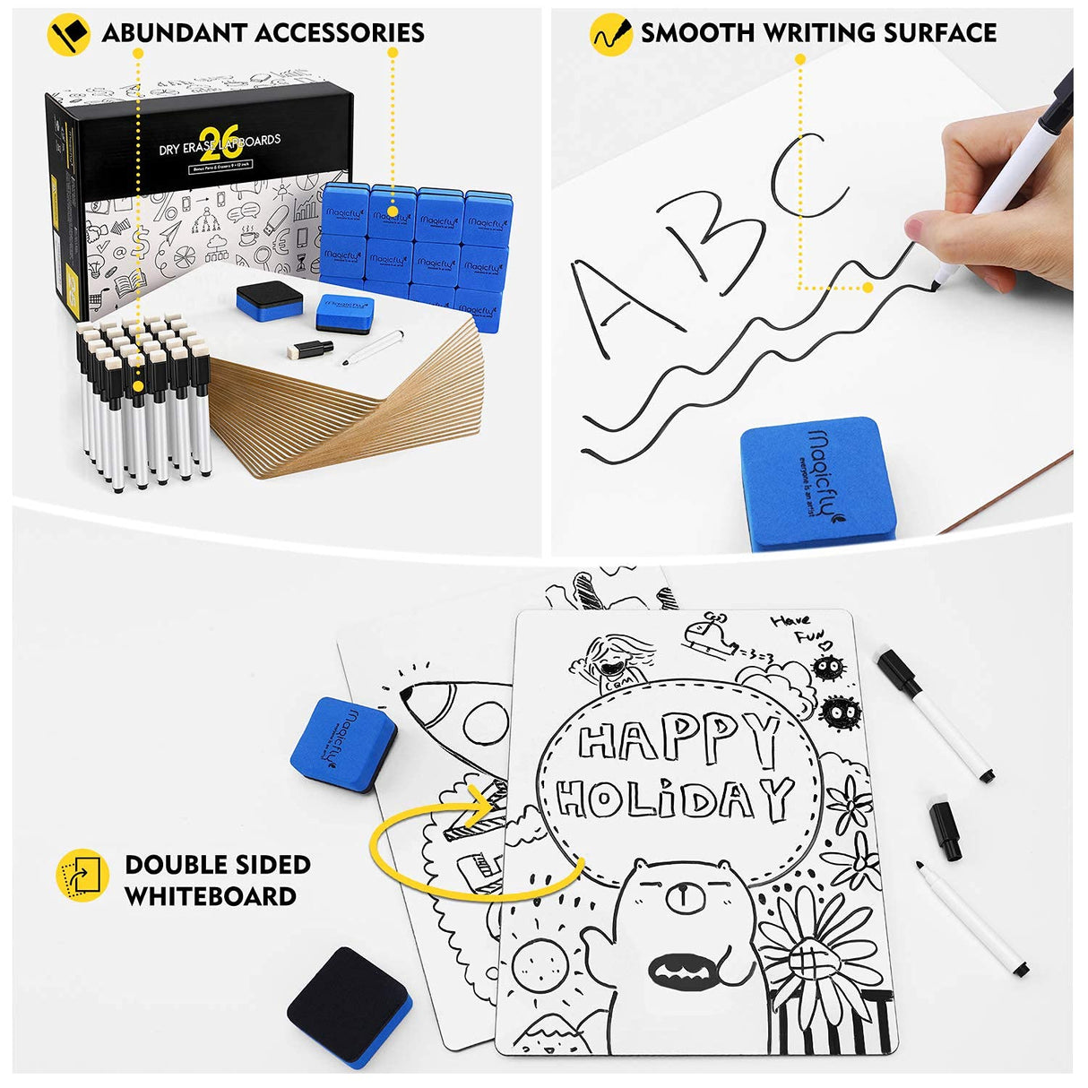 Magicfly Small White Boards, Dry Erase Board Pack of 26, Mini Whiteboards 9x12 Inches Double-Sided White Boards for Students Classroom Teachers Magicfly