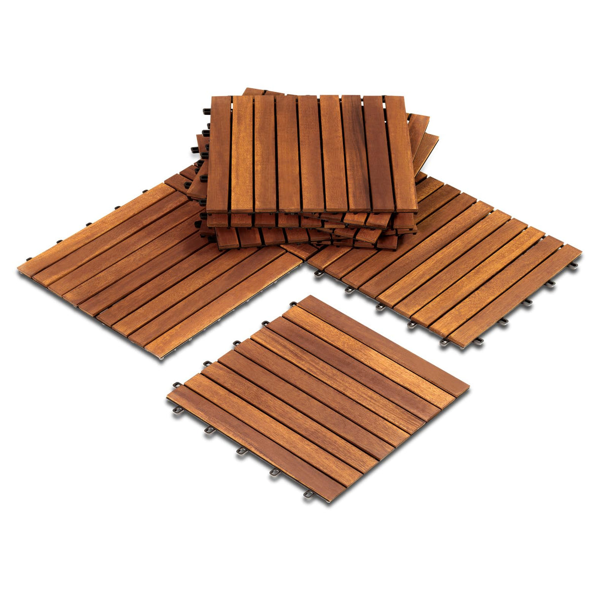 Solid Wood Interlocking Flooring Tiles (Pack of 10, 12" x 12"), Solid Wood Deck Tiles Interlocking, Patio Tiles Outdoor Interlocking Waterproof All LOAQUA