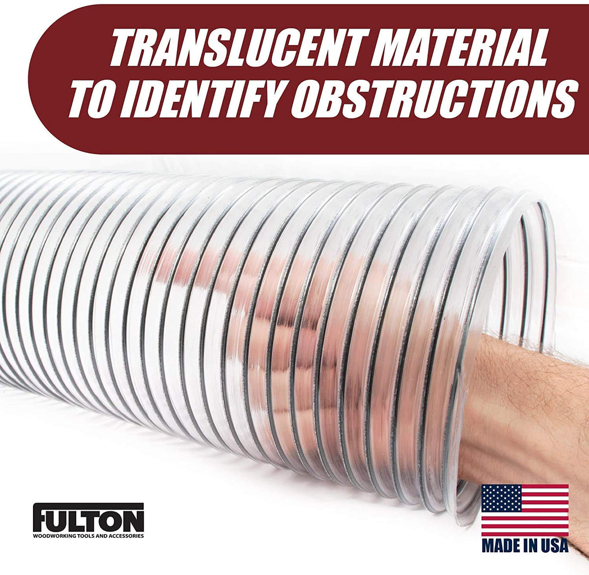 4" x 50’ Ultra Flex Clear Vue Heavy Duty PVC Dust Debris and Fume Collection Hose MADE IN USA! Fulton Woodworking Tools