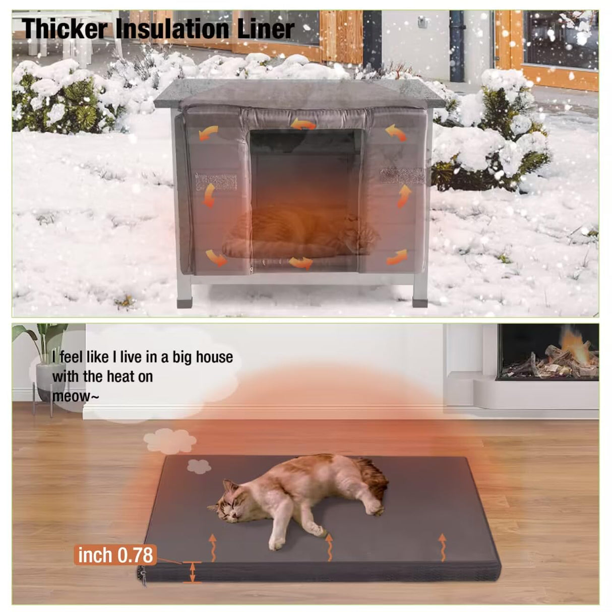 Outdoor Cat House with Insulated Liner Weatherproof Feral Cat Shelter for Winter GUTINNEEN