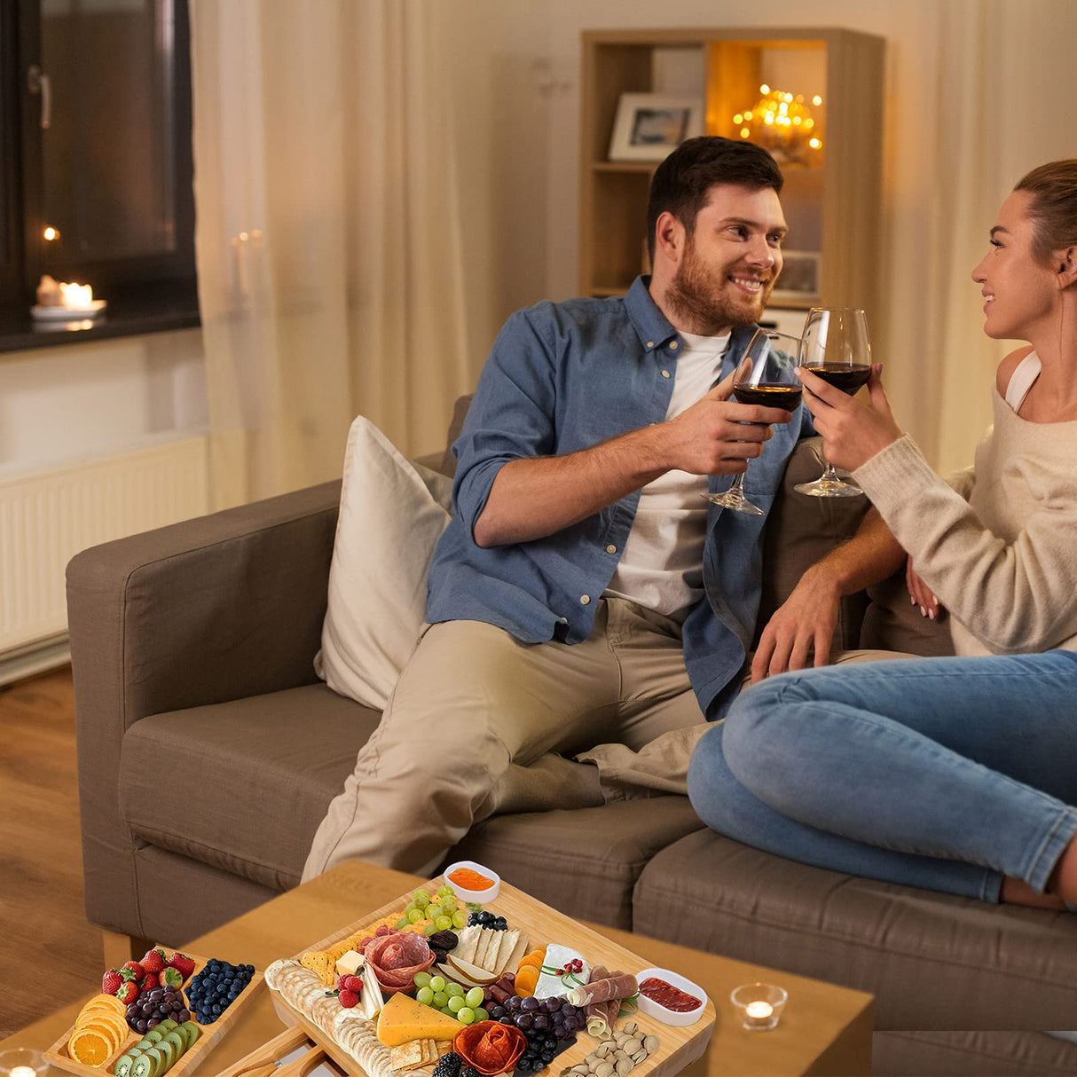 Large Charcuterie Cheese Board and Knife Set, 3 Drawers Kitchen Charcuterie Platter & Large Serving Tray - House Warming, Anniversary Wedding Gifts YZS Housm