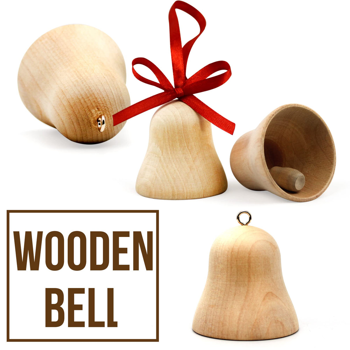 Wooden Christmas Ornaments to Paint Set of 6 pcs - DIY Blank Christmas Bells for Crafts Hanging Christmas Tree Decorations - Unfinished Wood Crafts AEVVV