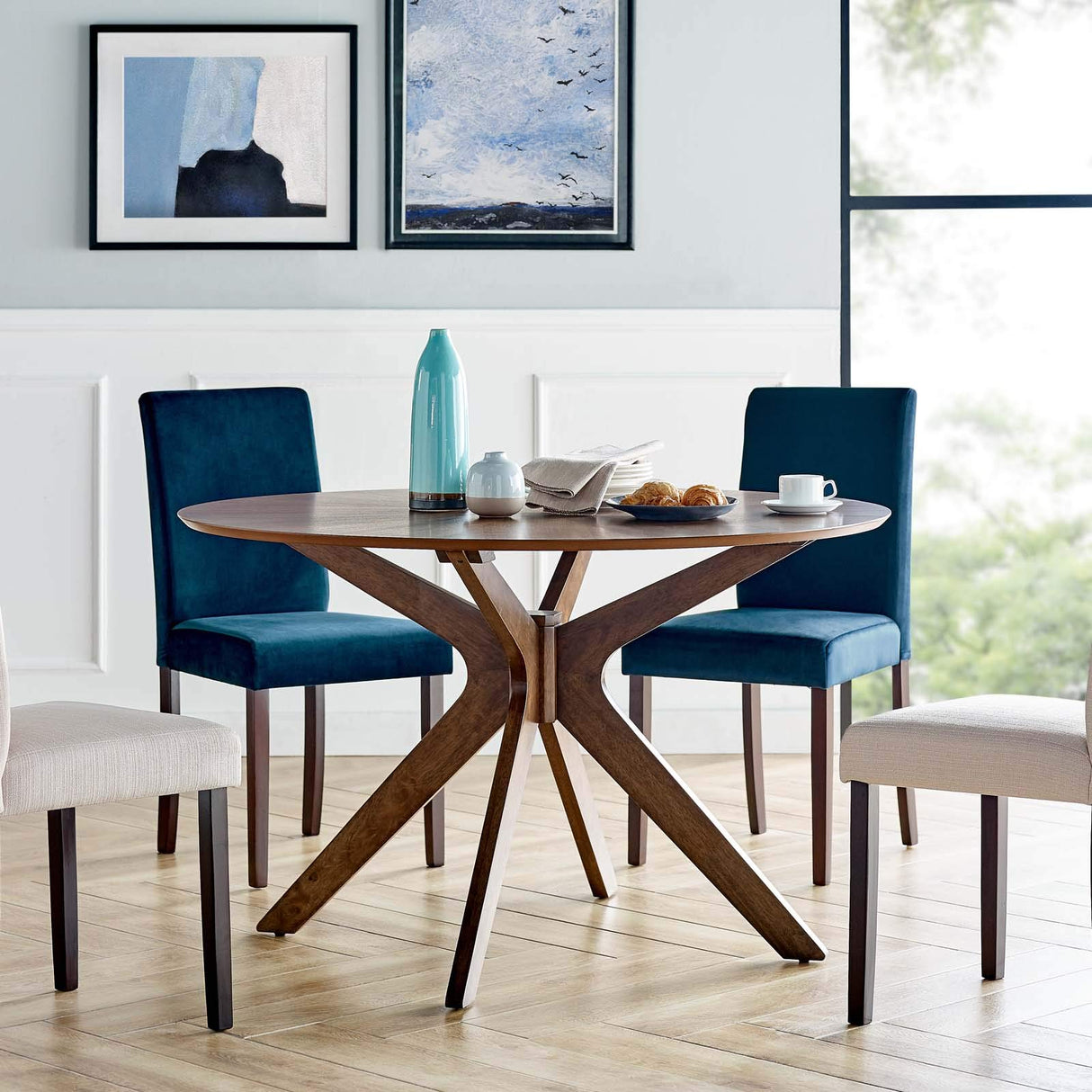 Modway Crossroads 47" Round Wood Dining Table, Walnut Modway