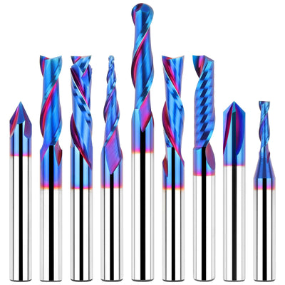 EANOSIC 9PCS Carbide CNC Router Bits Set 1/4 Inch Shank, Multiple Uses Router Bit for Woodworking Detail Carving Trimming V Groove Engraving Slotting