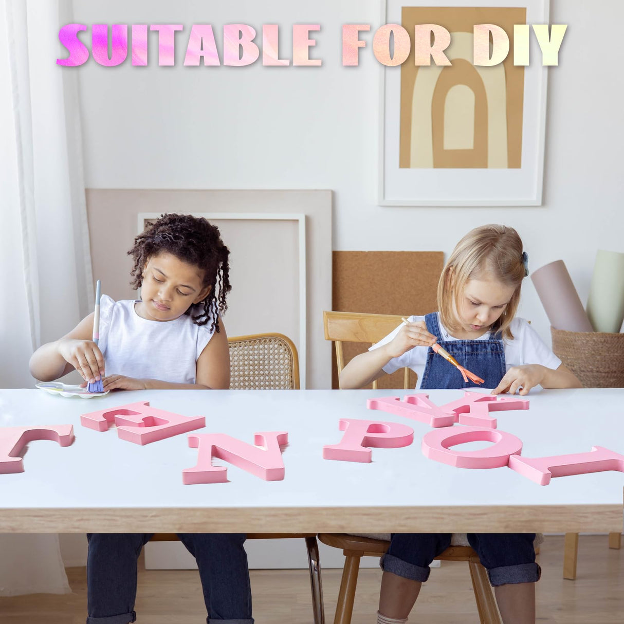 AOCEAN 6 Inch Pink Wood Letters Unfinished Wooden Letters for Wall Decor Decorative Standing Letters Slices Sign Board for Crafts Christmas AOCEAN