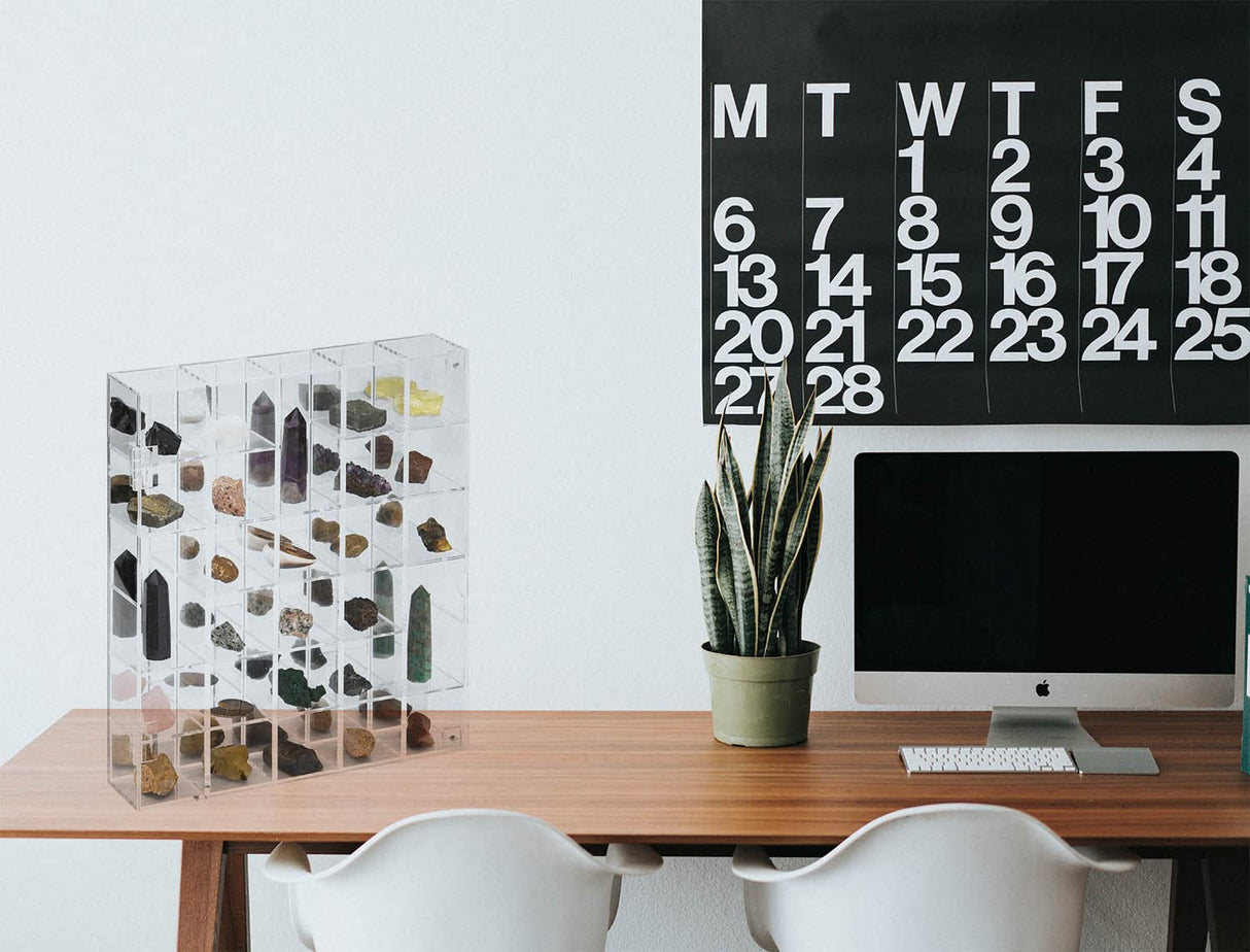 Adjustable Rock Display Case Clear Acrylic Collection Box with Mirrored Arrowhead Stones Storage Display Case Mineral Crystal Collectibles Holder FireOrange