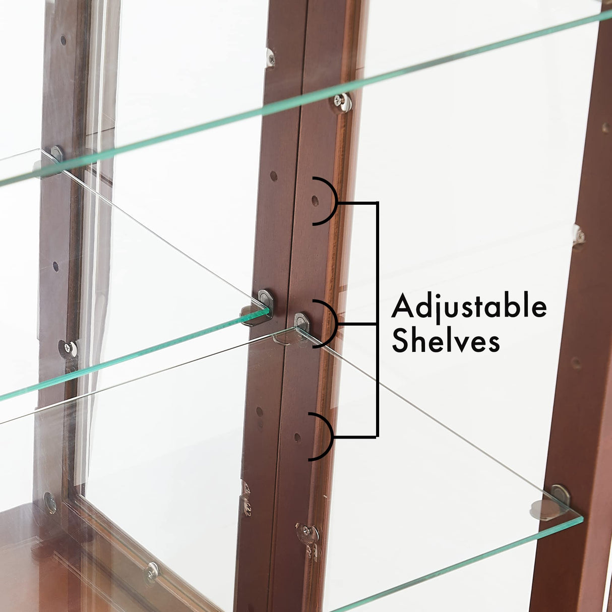 GPCRAC Curio Cabinet Lighted Curio Diapaly Cabinet Wooden Shelving Unit with Adjustable Shelves and Mirrored Back Panel, Tempered Glass Doors GPCRAC