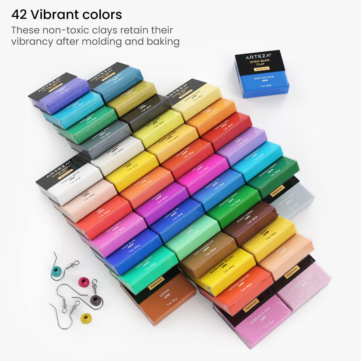 Arteza Polymer Clay Kit, Modeling Clay Oven Bake for Adults and Teens with 5 Sculpting Tools, 42 Colors, Made for Clay Earrings, Jewelry Making and ARTEZA