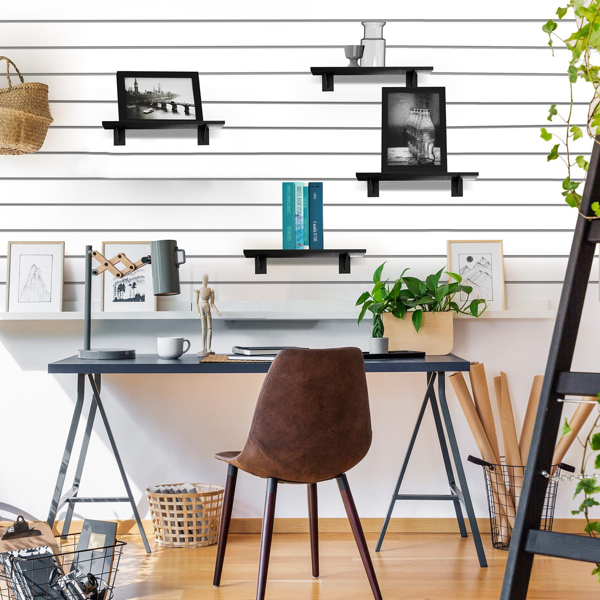 Tcevily 3 Pack Wooden Slatwall Shelf, 15.7" x 6" Slat Wall Shelves with Metal Brackets Heavy Duty Slatwall Shelving Organizer Accessories for Home Tcevily