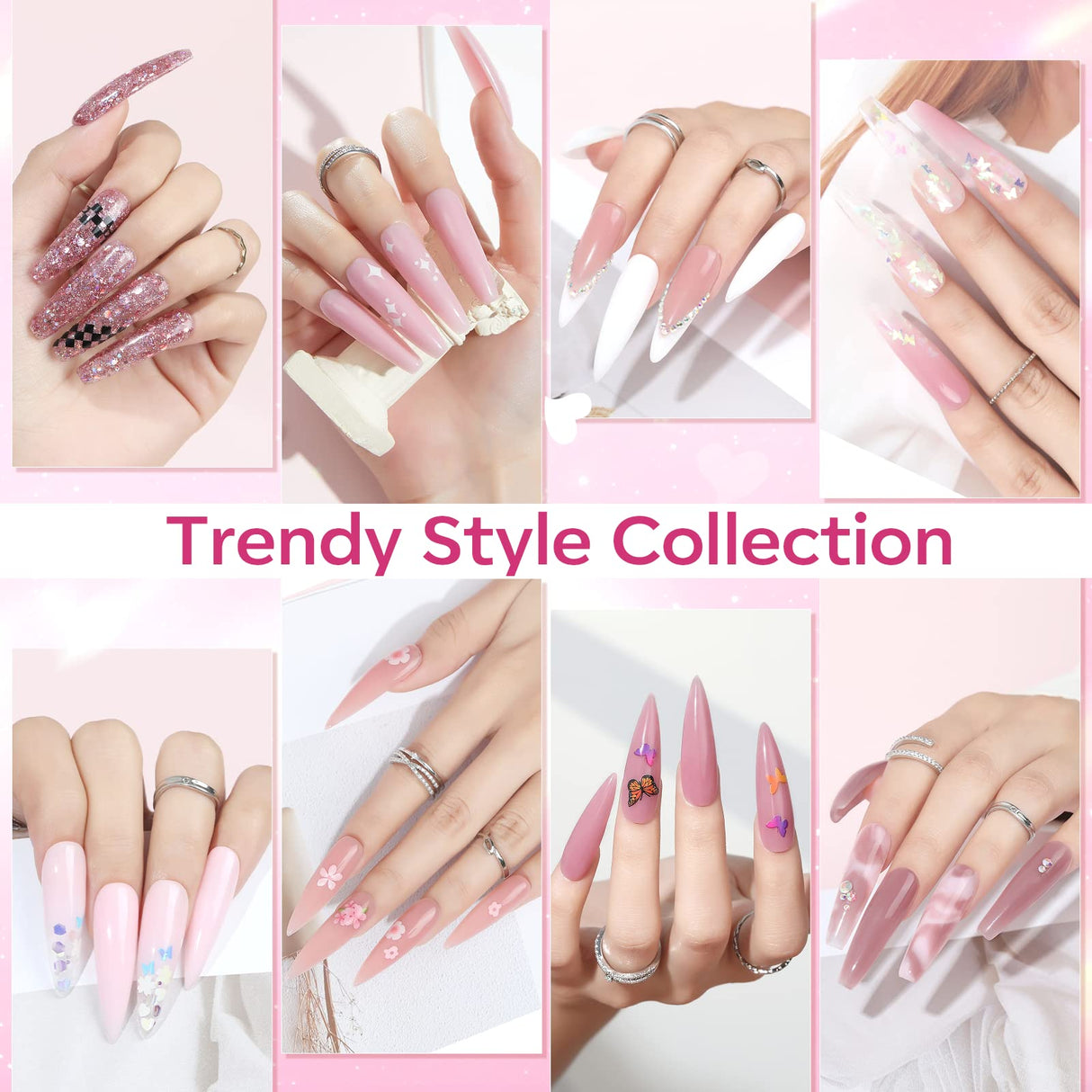 Modelones Poly Nail Gel Kit 8 Rosy Pink Colors with 48W LED Nail Lamp Poly Extension Gel Complete Nail Art Tools Professional Starter Manicure Kit modelones