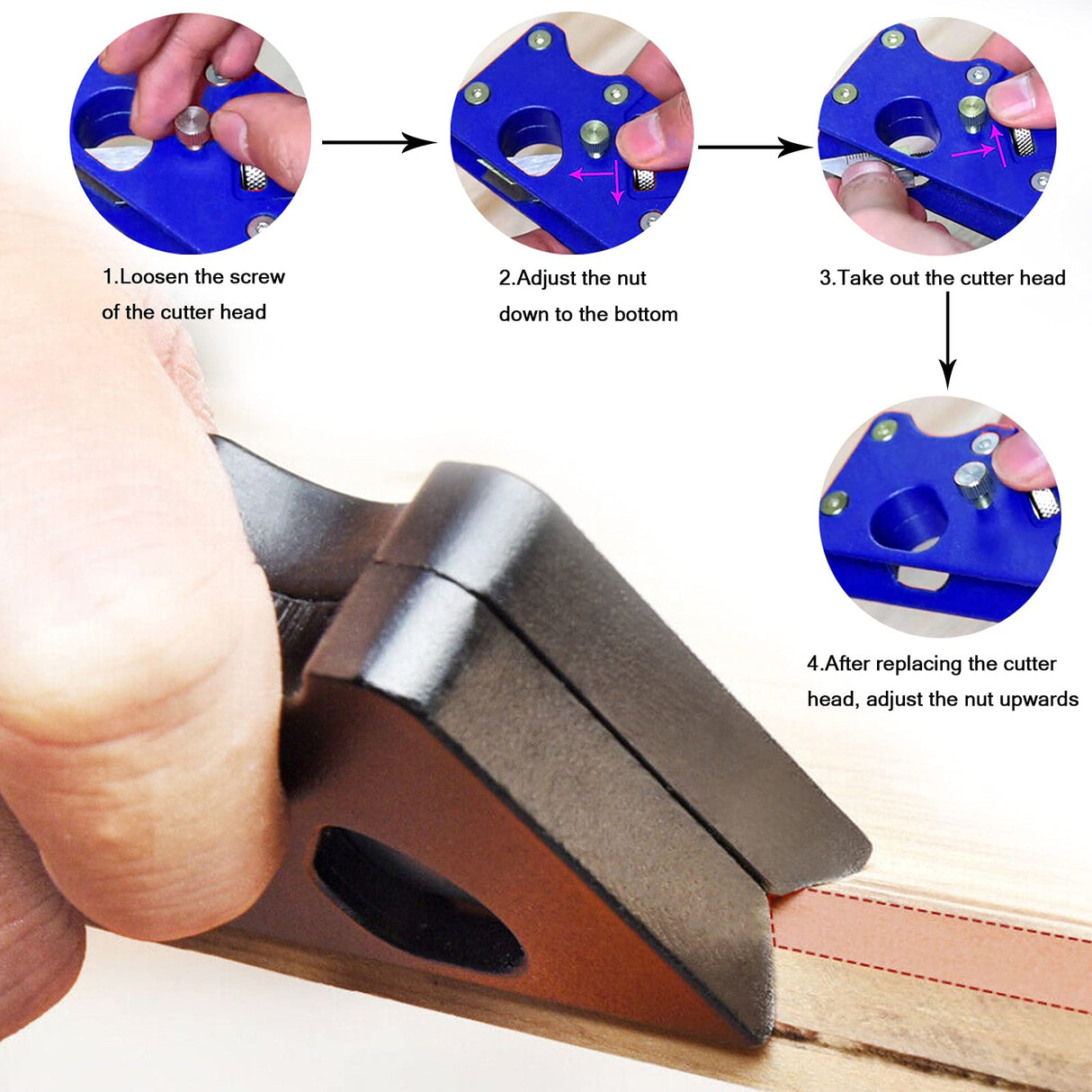 Chamfer Plane, Woodworking Handheld Chamfer Planer with Cutter Heads, Quick Edge Corner Flattening Tool with Auxiliary Locator, Metal Manual Block dcvbny