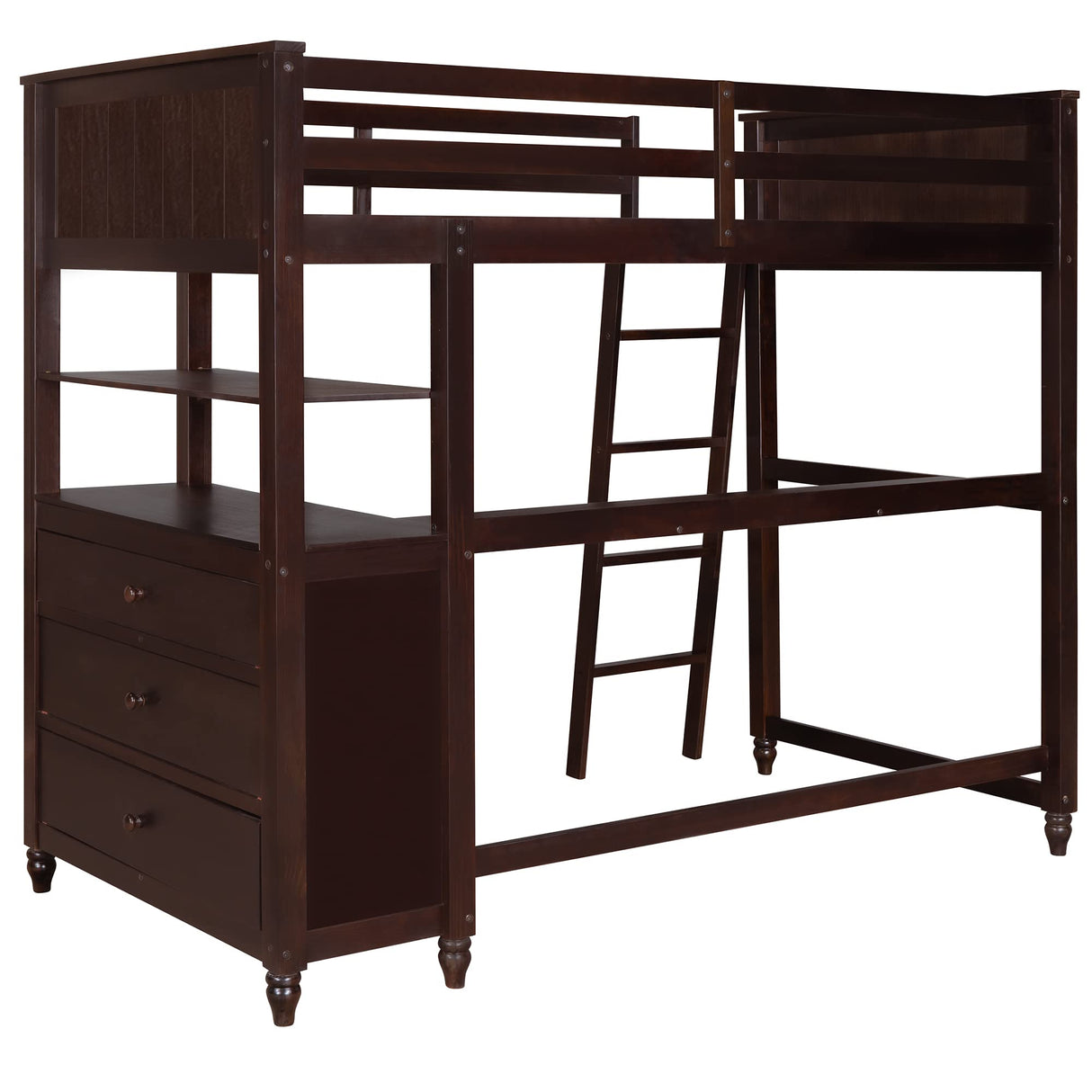 Bellemave Espresso Twin Loft Bed with Desk, Dresser, and Storage for Kids and Teens Bellemave