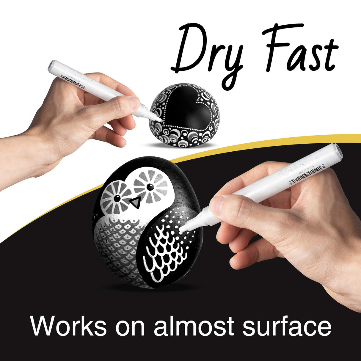 White Paint Pen for Art - 8Pack Acrylic White Paint Marker for Rock Painting, Stone, Wood, Canvas, Glass, Metal, Metallic, Ceramic, Tire, Graffiti, AKARUED