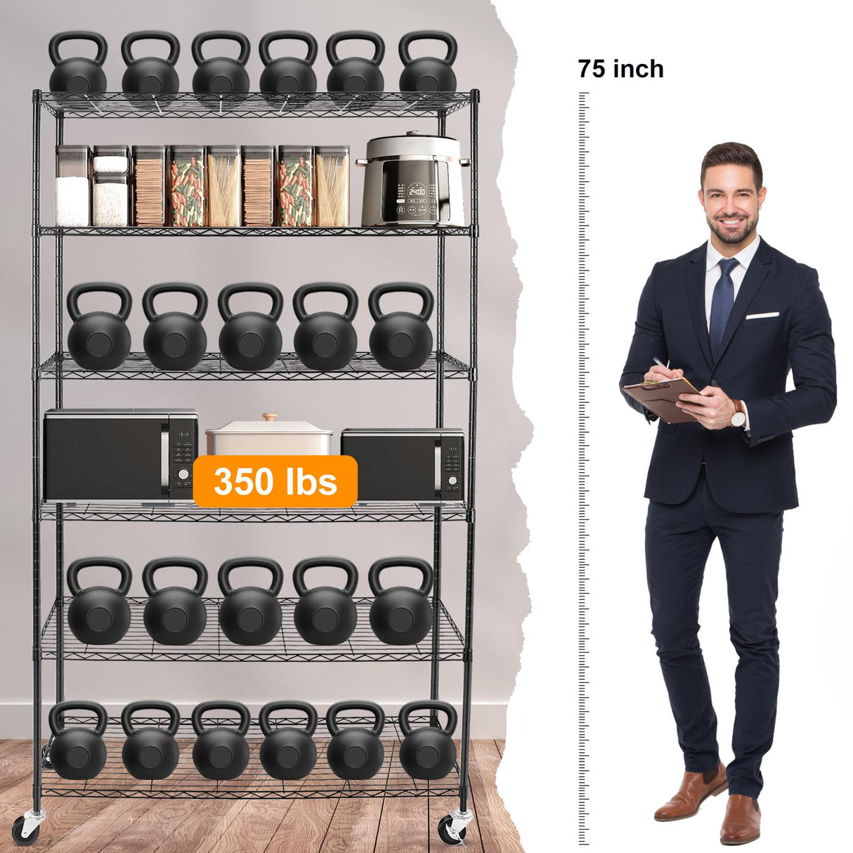 YNN Heavy Duty Storage Shelving Unit, 6 Tier Storage Shelves with Wheels Adjustable Storage Metal Shelf Wire Shelving Unit Organizer Storage Rack for YNN