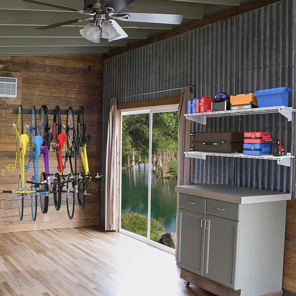 Wallmaster 2-Pack 15x45 Heavy Duty Garage Wall Shelving 45-inch-by-15-inch Wall Mount Garage Storage Rack Floating Shelves Max Load 400lb White Wallmaster