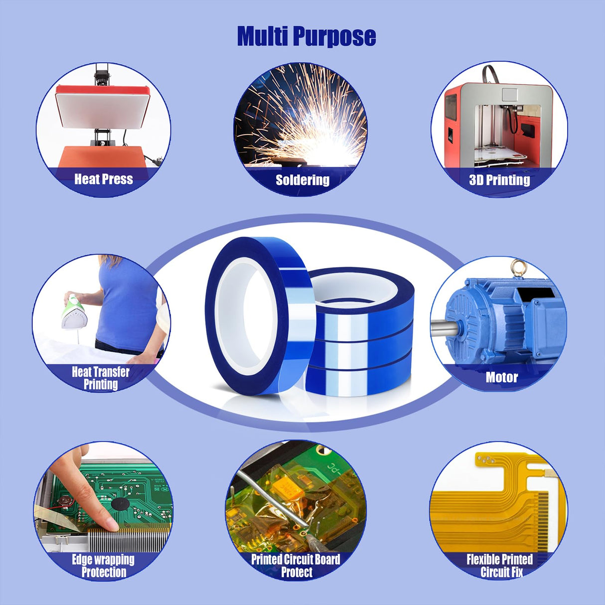 MEBMIK 4 Rolls 10mm x16m(52FT) Blue Heat Tape High Temperature Heat Resistant Tape Heat Transfer Tape for Heat Sublimation Press Vinyl,No Residue MEBMIK
