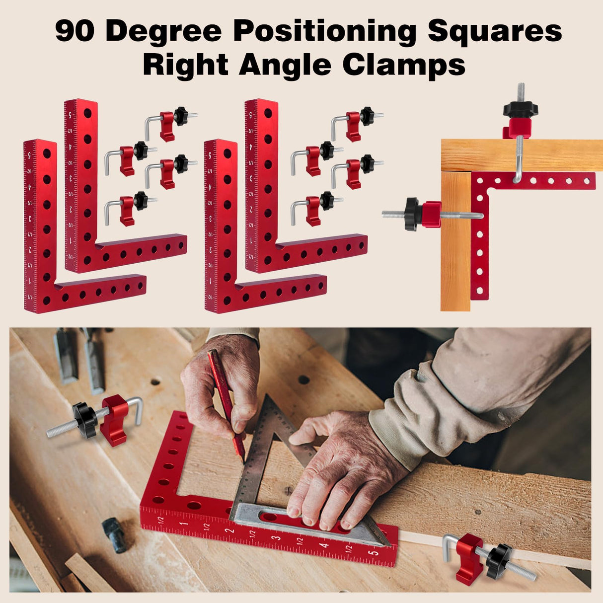 90 Degree Clamp Corner Clamp - Right Angle for Woodworking 4 Pack 5.5"x 5.5" Aluminum Alloy Woodworking Corner Clamps Wood Working Tools and Vdsfand