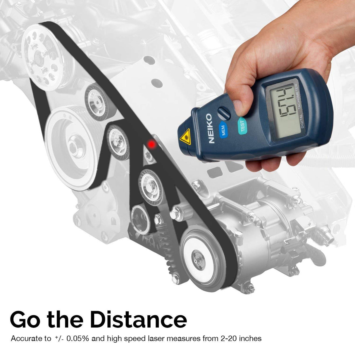 NEIKO 20713A Digital Tachometer, Noncontact Laser Photo Sensor with 2.5 to 99,999 RPM Accuracy, RPM Gauge Marker with Batteries Included NEIKO