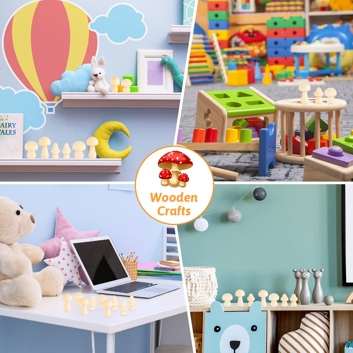 42 Pack Mini Various Sizes Mushroom Unfinished Wooden Mushroom Natural Wooden Mushrooms Paintable Mushroom Decorations Wooden Mushroom for Crafts Juexica