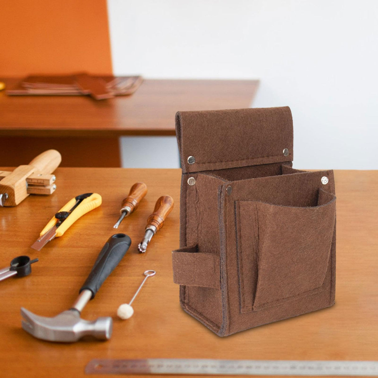 KLKCMS Construction Tool Belt Belt Tool Bag Durable Heavy Duty Nail Tool Pouch Bag for Construction Carpenter without Belt Handyman, Brown 13x19x8cm KLKCMS