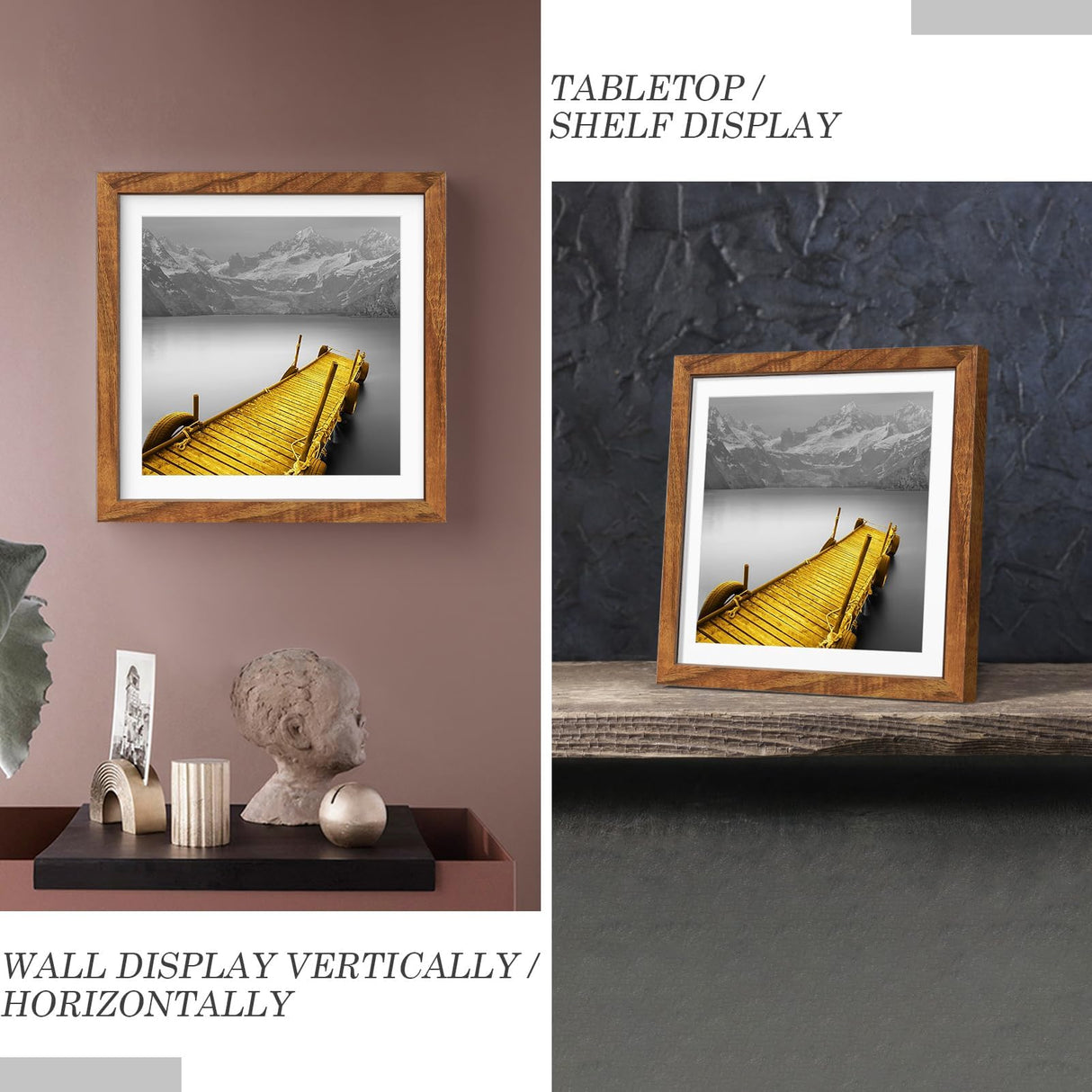 12x12 Picture Frames Solid Wood Display Pictures 10x10 or 8x8 with Mat or 12x12 without Mat - 12x12 Inch Square Photo Frames with 2 Mats for Wall or Tiblue