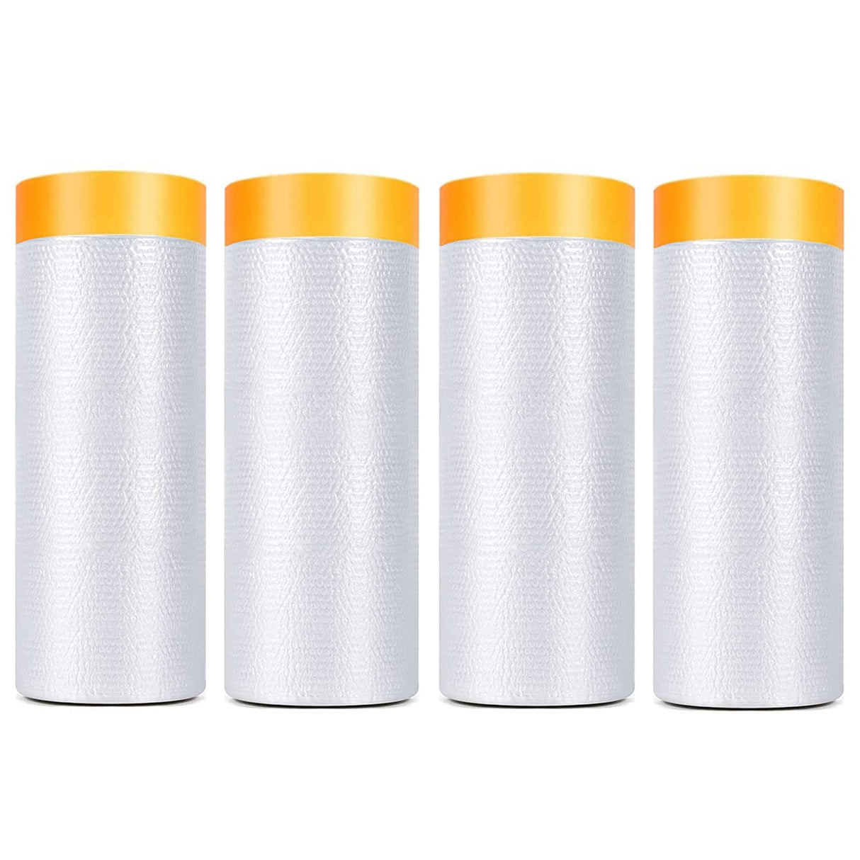 Painters Plastic With Tape, Pre-Taped Masking Film, 4 Rolls Automotive Best Tape and Drape, Paint Adhesive Protective Film Roll for Covering YOUMEIYUAN