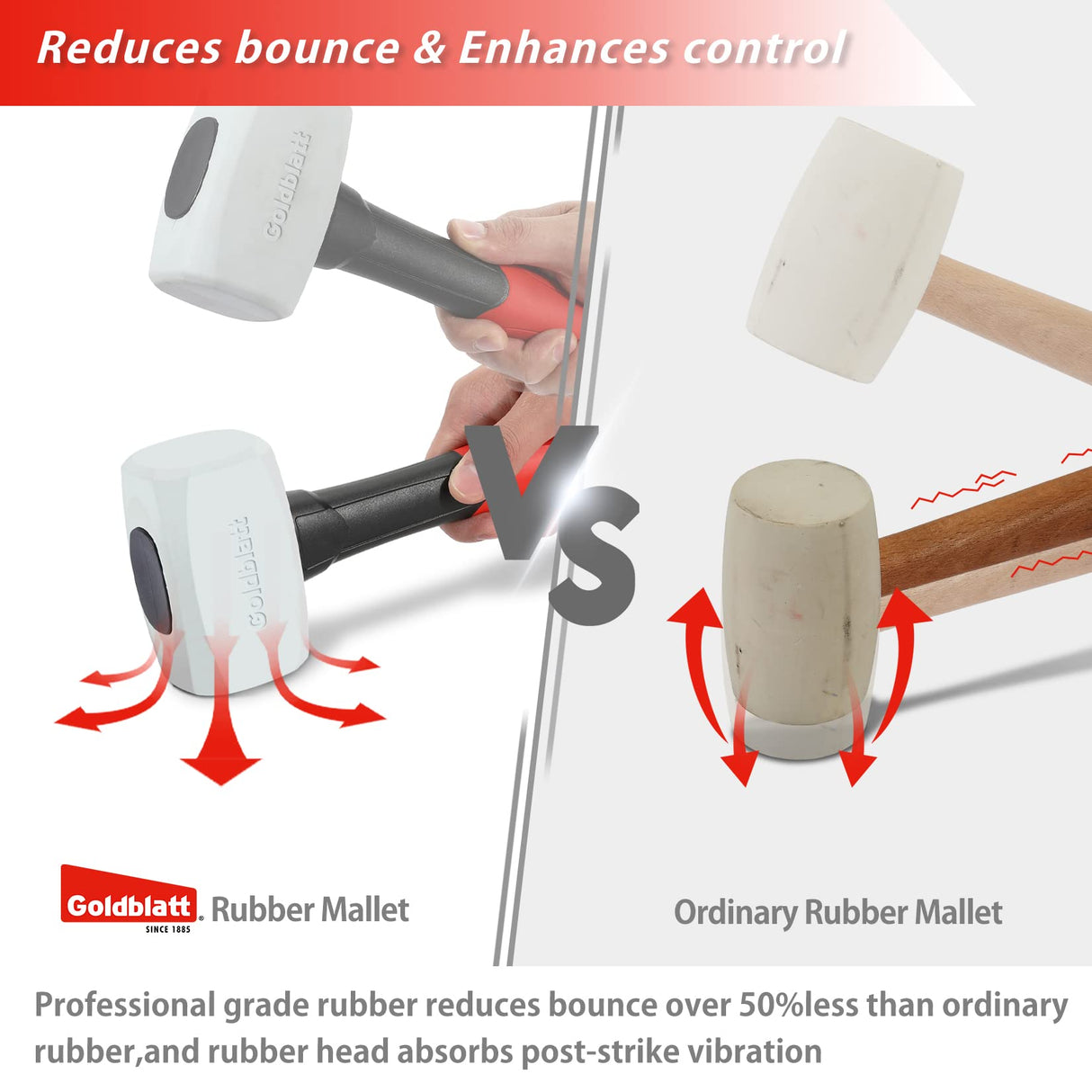 Goldblatt Rubber Mallet 16 oz. Low Recoil Rubber Hammer with Solid Head & Soft-grip Handle, Durable Double-Faced Soft Mallets, Soft Blow Tasks, No Goldblatt