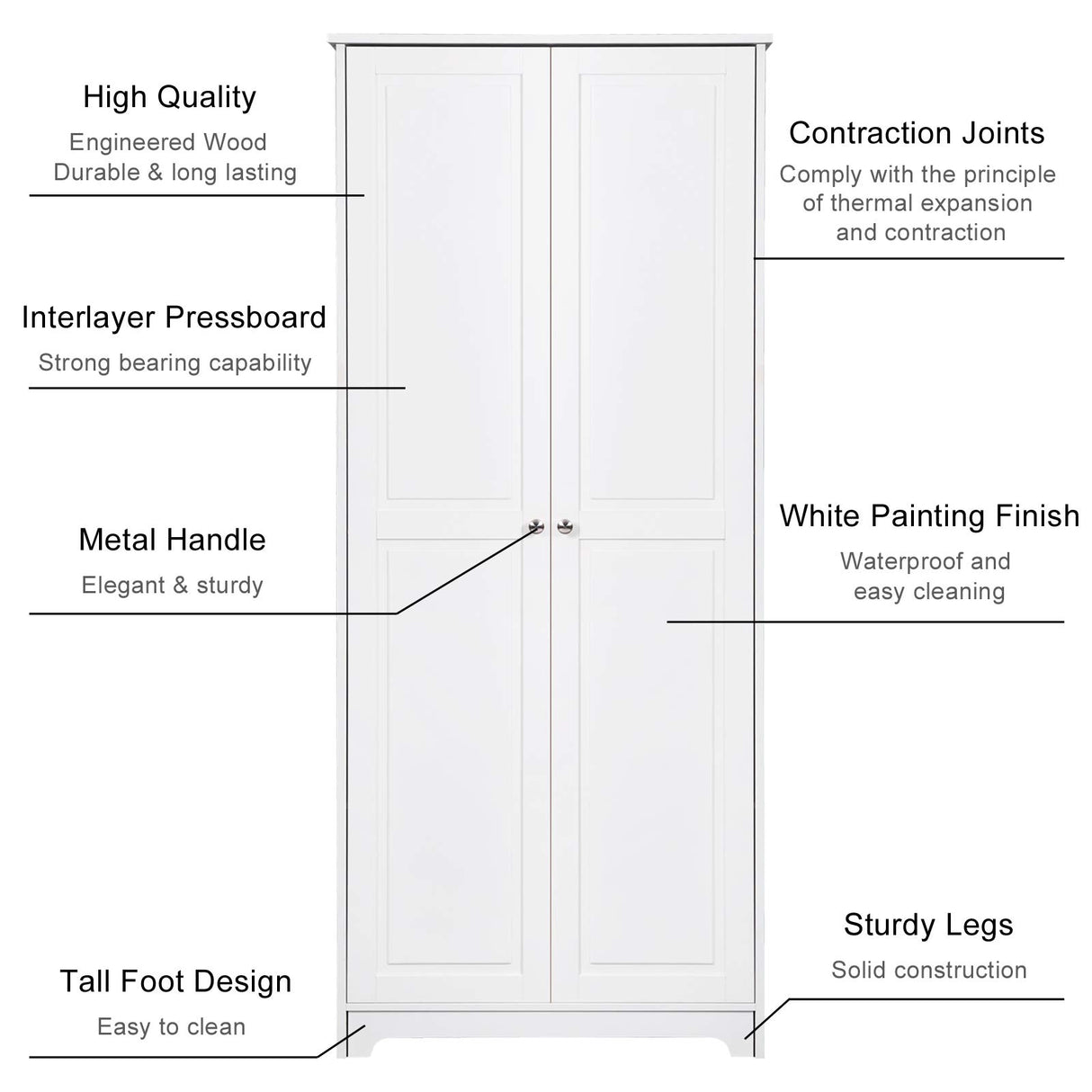 VINGLI Tall Pantry Storage Cabinet, 72'' Kitchen Pantry Cabinet, Freestanding Room Storage, Cupboard, 2 Door Pantry for Laundry Room, Kitchen, VINGLI