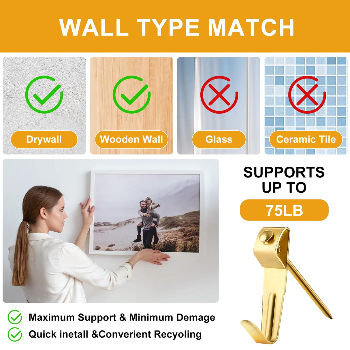 KURUI 303Pcs Picture Hanging Kit, Picture Hangers Assorted Kit With Heavy Duty Wall Hooks, Sawtooth, Picture Wire, D Rings, Hardware Nails, Eye Hooks KURUI