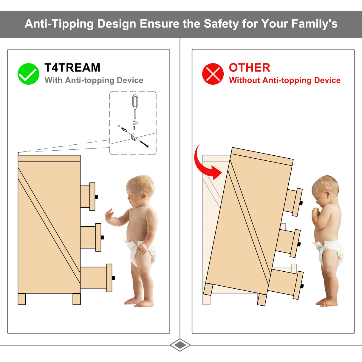 T4TREAM Farmhouse 6 Drawers Dresser Chests for Bedroom, Wood Rustic Wide Chset of Drawers,Storage Dressers Organizer for Bedroom, Living T4TREAM