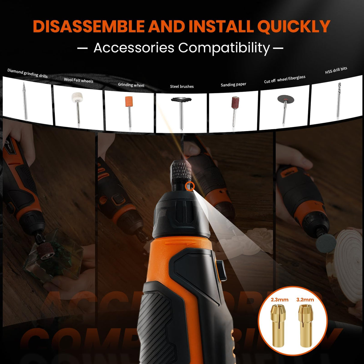 HARDELL 12V Cordless Rotary Tool, 6-Speeds Rotary Tool Kit, 30000RPM Power Rotary Tools 94 Rotary Tool Accessories for Engraving, Sanding, Polishing, HARDELL