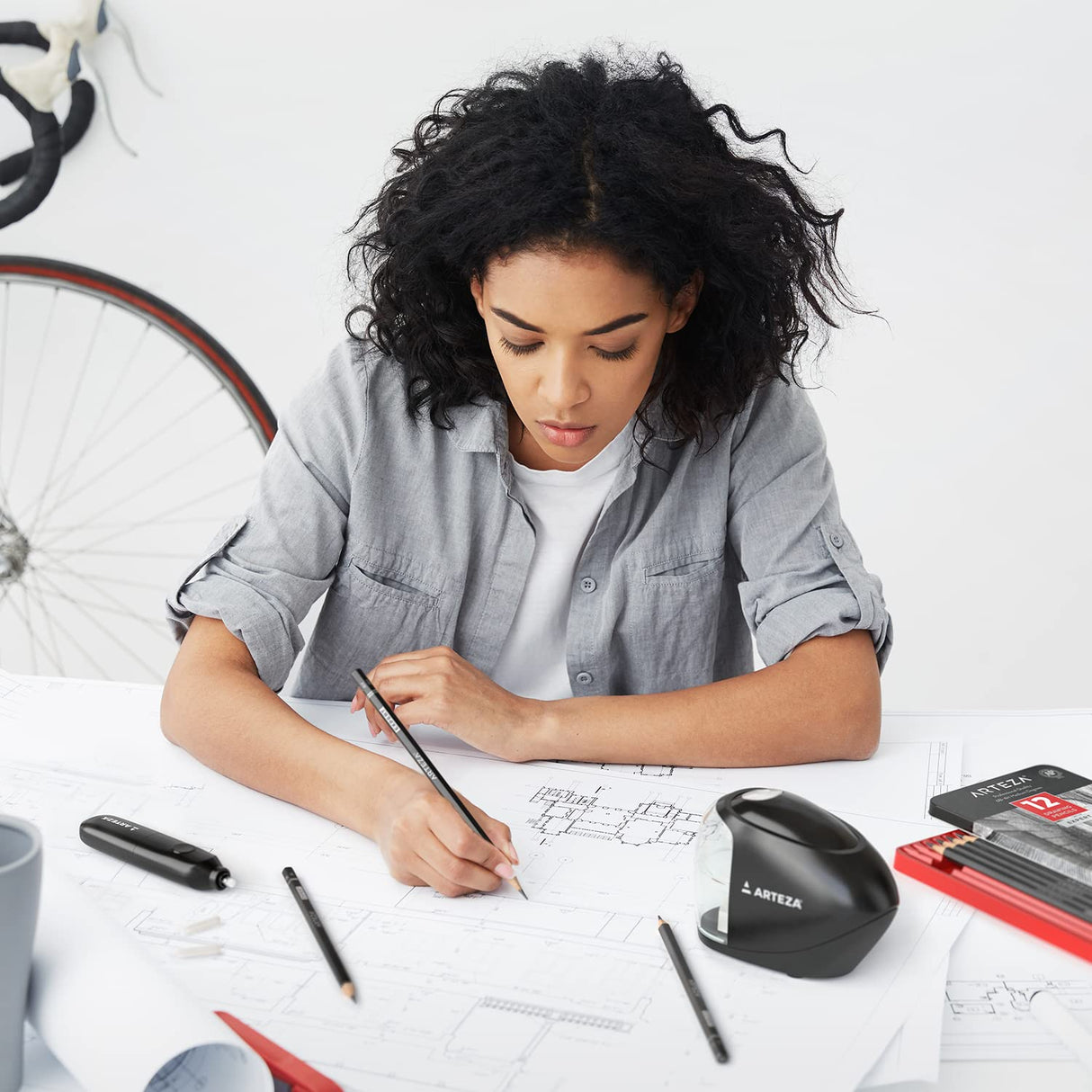 Arteza Pencil Sharpener and Electric Eraser Set, Black, for 8-mm Pencils, 20 Eraser Refills, Office Supplies for Teachers, Students, Classrooms, and ARTEZA