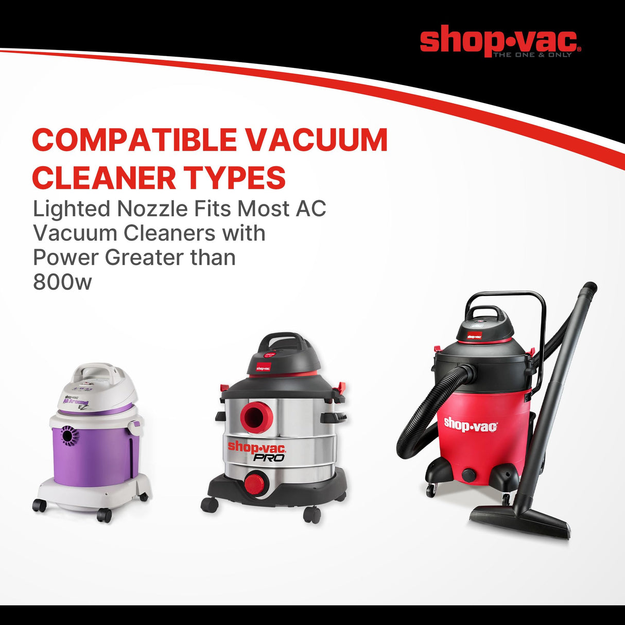 Shop-Vac Nozzle Kit with LED Light, 1-1/4" Air Driven Glowing Utility Nozzle for AC Wet Dry Shop Vacuum, 1-1/2" Adaptor Included, No Battery Required Shop-Vac