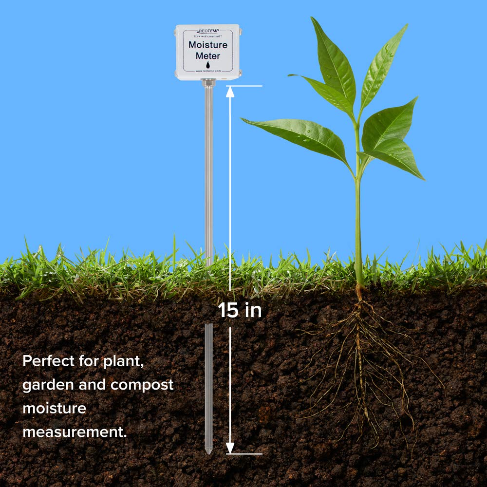 REOTEMP 15 Inch Garden and Compost Moisture Meter, Garden Tool Ideal for Soil, Plant, Farm and Lawn Moisture Testing REOTEMP