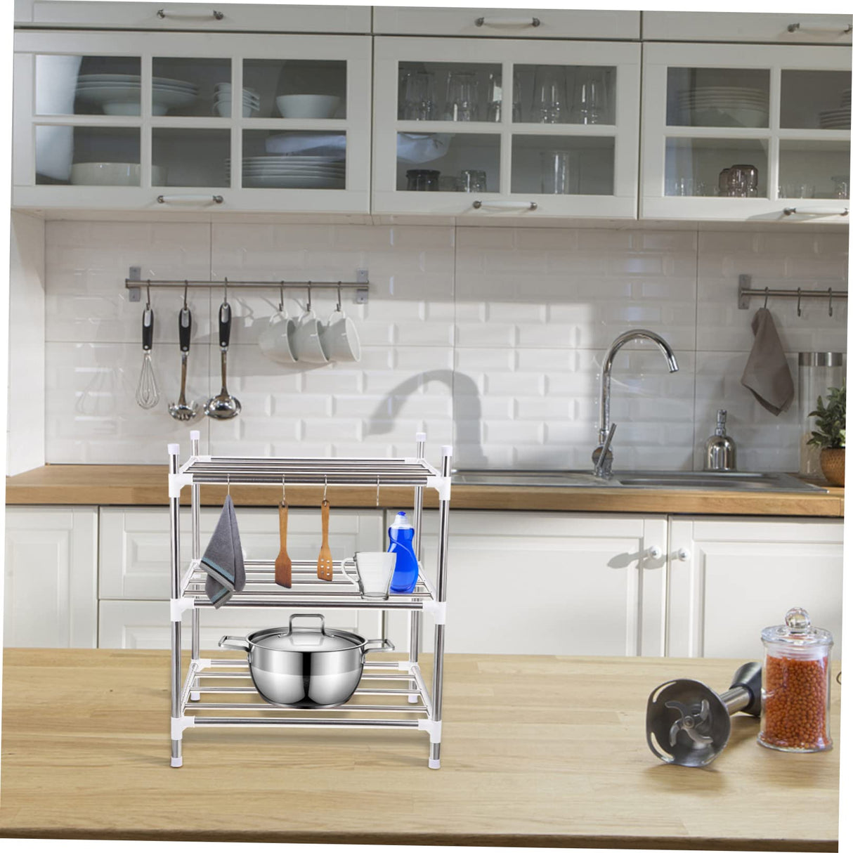 Garneck 1pc Kitchen Storage Rack Shelf for Kitchen Cabinets Steel Storage Countertop Shelf Organizer Three-Layer Shelf Cabinet Storage Shelf Rack Garneck