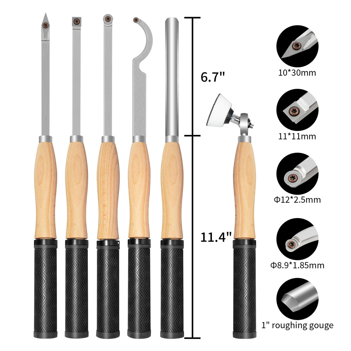 DEEFIINE Carbide Tipped Wood Lathe Turning Tools Set with Bowl sander, Lathe Rougher And Finisher Swan Neck Hollowing Tools With 4pcs Carbide Inserts DEEFIINE